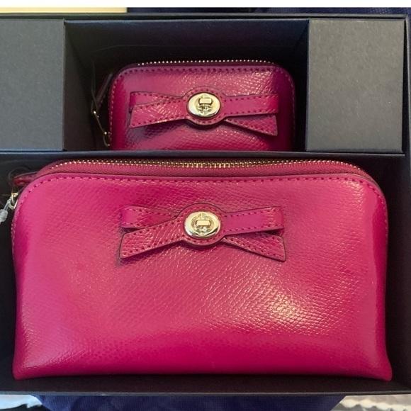 Coach Cosmetic Bag Set of 2 Gift Box NWT Raspberry - Picture 2 of 7